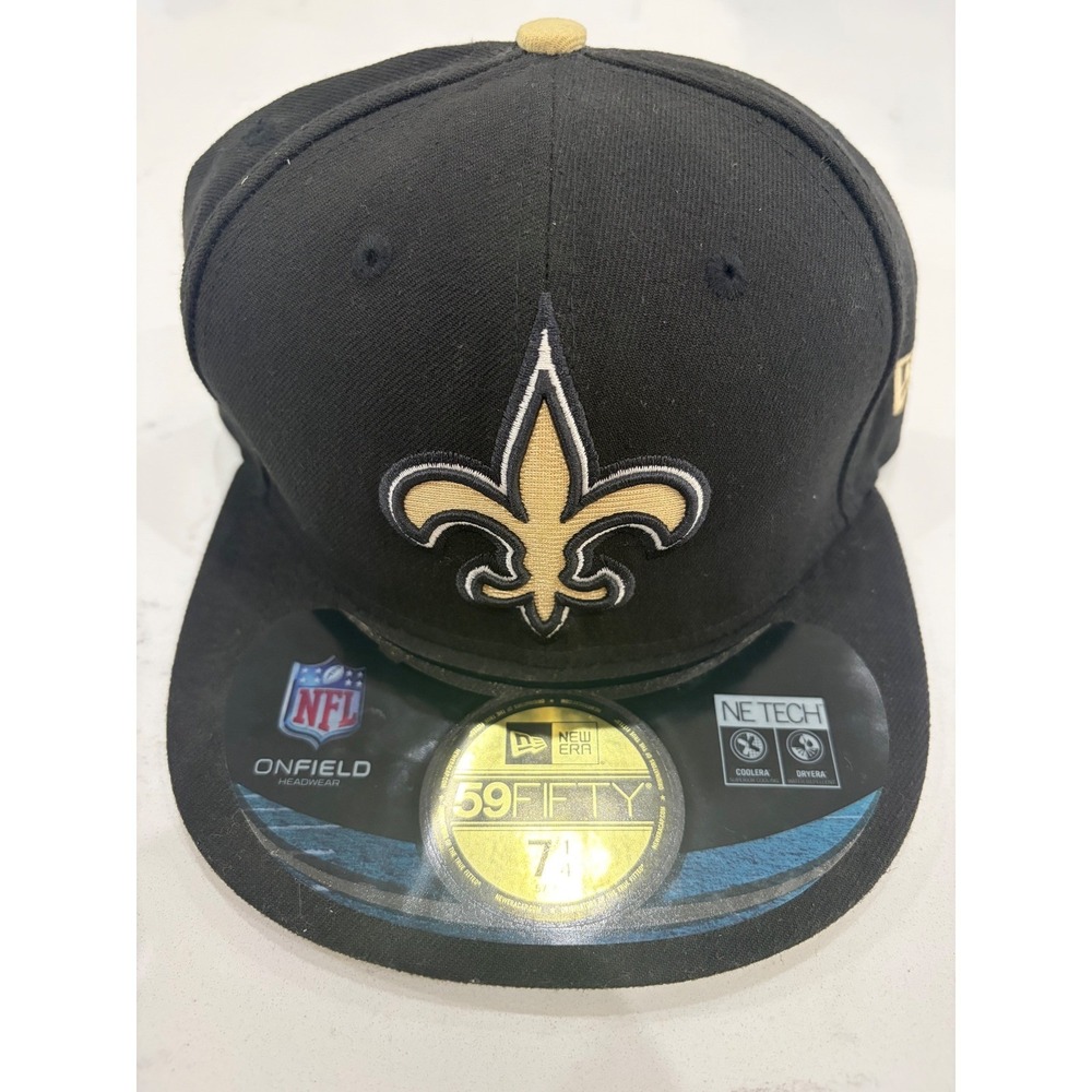 New Era New Orleans Saints 59FIFTY Fitted Hat 7 1/4 NFL On Field Black Gold Cap